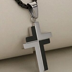 Silver and Black Cross Pendant Necklace